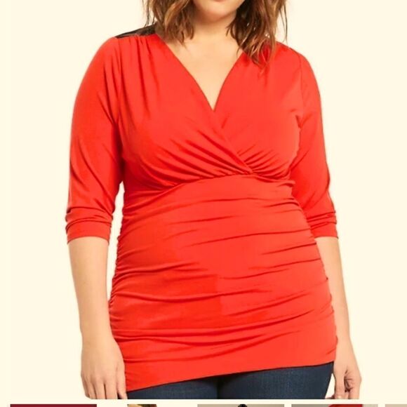 NWT torrid sz5(5xl) shirted surplus lace back red shirt/top/blouse 3/4 sleeve - Picture 1 of 6